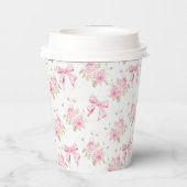 Roze Bow en bloemen Girly Papieren Bekers (Achterkant)
