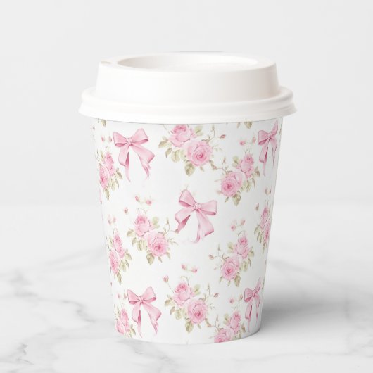 Roze Bow en bloemen Girly Papieren Bekers (Achterkant)
