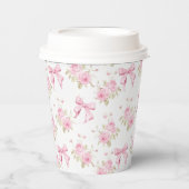 Roze Bow en bloemen Girly Papieren Bekers (Voorkant)
