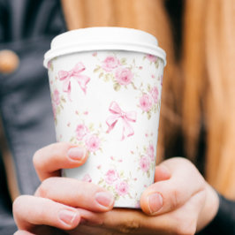 Roze Bow en bloemen Girly Papieren Bekers