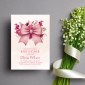 Roze Bow en  bloemenuitnodiging voor Baby shower Kaart