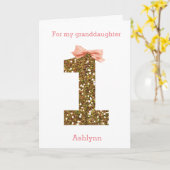 Roze Bow en Gold Glitter 1e verjaardag Kaart (Gele Bloem)