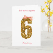 Roze Bow en Gold Glitter 6th Birthday Kaart (Gele Bloem)