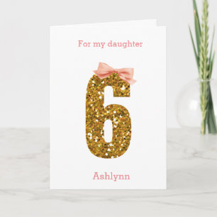 Roze Bow en Gold Glitter 6th Birthday Kaart