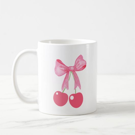 Roze Bow en kersen, coquette stijl Koffiemok (Links)