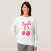 Roze Bow en kersen, coquette stijl T-shirt (Voorkant volledig)