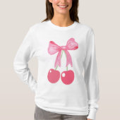 Roze Bow en kersen, coquette stijl T-shirt (Voorkant)