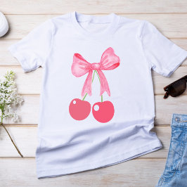 Roze Bow en kersen, coquette stijl T-shirt
