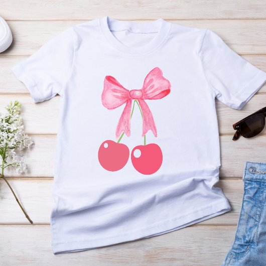 Roze Bow en kersen, coquette stijl T-shirt