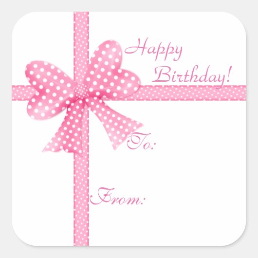 Roze Bow en Lint Gift Label Sticker (Voorkant)