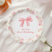 Roze Bow en Rozen Coquette 1e verjaardag Papieren Bordje