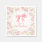 Roze Bow en Rozen Coquette 1e verjaardag Servet (Voorkant)