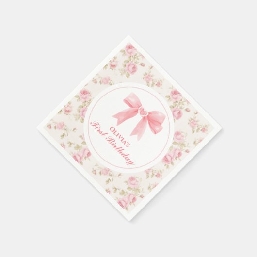 Roze Bow en Rozen Coquette 1e verjaardag Servet (Hoek)