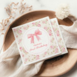 Roze Bow en Rozen Coquette 1e verjaardag Servet<br><div class="desc">Coquette  Roze Bow en Rozen 1e verjaardag.</div>
