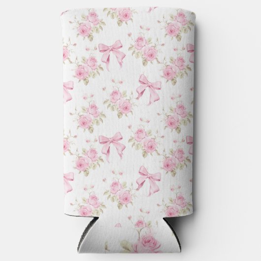 Roze Bow en Rozen Croquette Seltzer Blikjeskoeler (Voorkant)