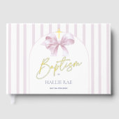 Roze Bow en Stripe Folie Doop gastenboek (Voorkant)