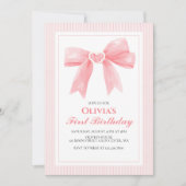 Roze Bow en Stripes Coquette 1e verjaardag Kaart (Voorkant)