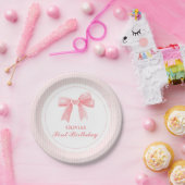 Roze Bow en Stripes Coquette 1e verjaardag Papieren Bordje (Feest)