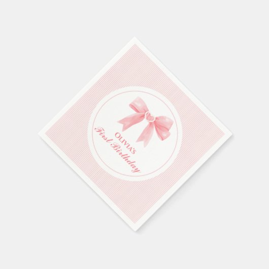 Roze Bow en Stripes Coquette 1e verjaardag Servet (Hoek)