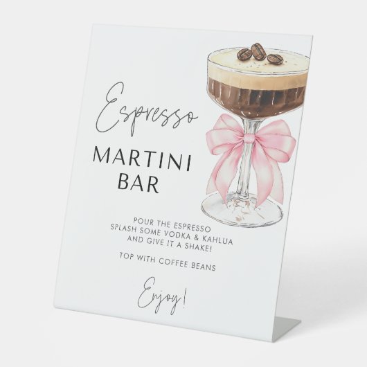 Roze Bow Espresso Martini Bar Sign Reclamebord Met Voetstuk (Voorkant)