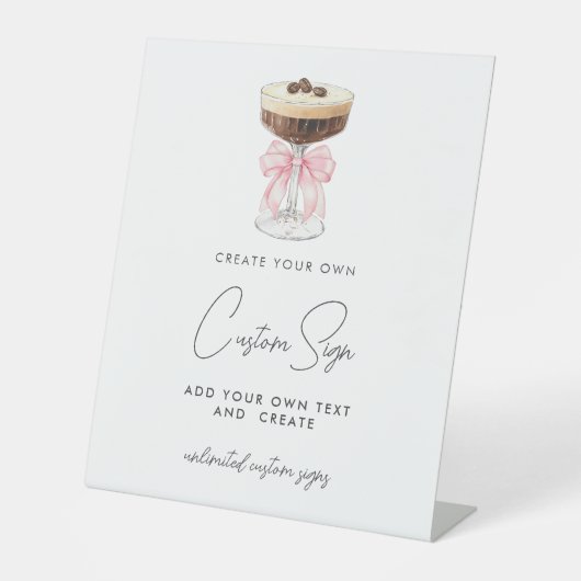 Roze Bow Espresso Martini Custom Reclamebord Met Voetstuk (Voorkant)