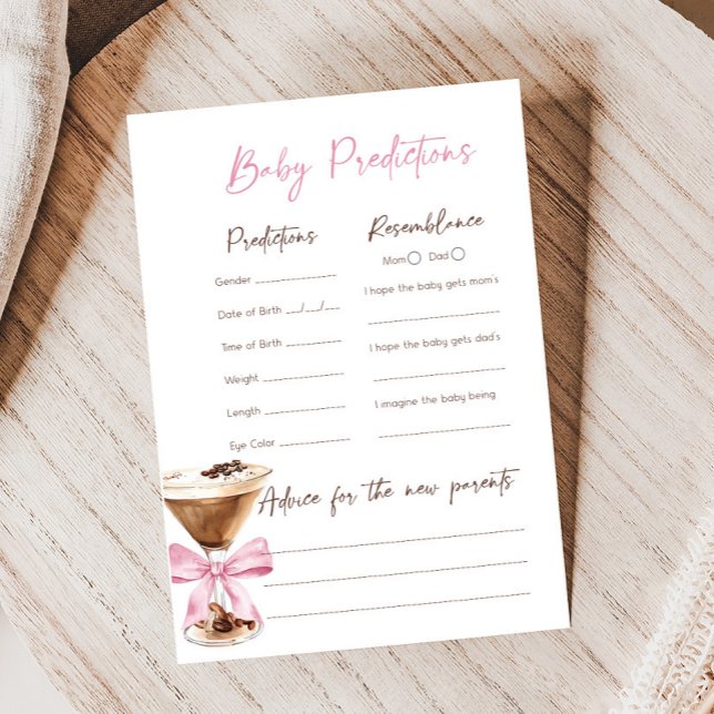 Roze Bow Espresso Martini Shower Voorspellingen Sp (Espresso Baby Shower Game)