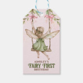 Roze Bow Fairy Eerste 1e verjaardag gepersonalisee Cadeaulabel (Voorkant)