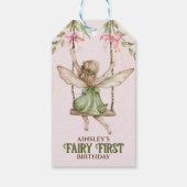 Roze Bow Fairy Eerste 1e verjaardag gepersonalisee Cadeaulabel (Achterkant)