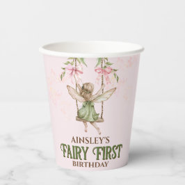 Roze Bow Fairy Eerste 1e verjaardag gepersonalisee Papieren Bekers