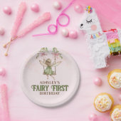 Roze Bow Fairy Eerste 1e verjaardag gepersonalisee Papieren Bordje (Feest)