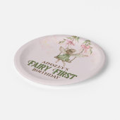 Roze Bow Fairy Eerste 1e verjaardag gepersonalisee Papieren Bordje (Gekanteld)