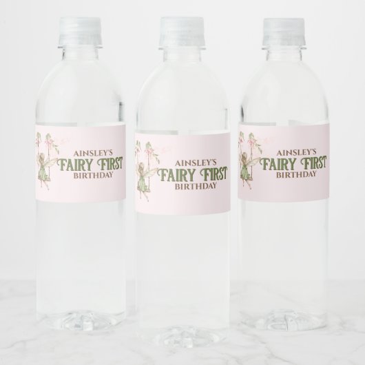 Roze Bow Fairy Eerste 1e verjaardag gepersonalisee Waterfles Etiket (Flessen)