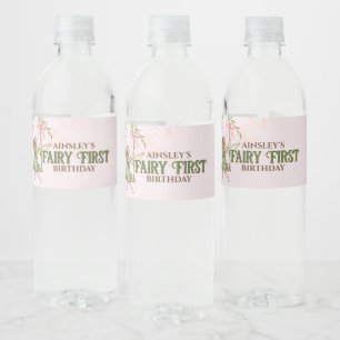 Roze Bow Fairy Eerste 1e verjaardag gepersonalisee Waterfles Etiket