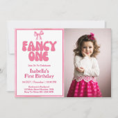 Roze Bow Fancy Een Coquette Meisje 1e Verjaardag Kaart (Voorkant)