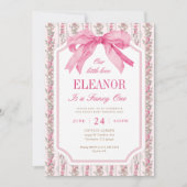 Roze Bow Fancy Een Meisje 1e Verjaardag Kaart (Voorkant)