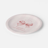 Roze Bow Fancy Een Meisje 1e Verjaardag Papieren Bordje (Gekanteld)