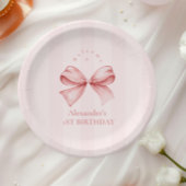 Roze Bow Fancy Een Meisje 1e Verjaardag Papieren Bordje