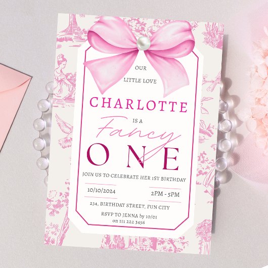 Roze Bow Fancy Een Meisje Chic Coquette 1e Verjaar Kaart
