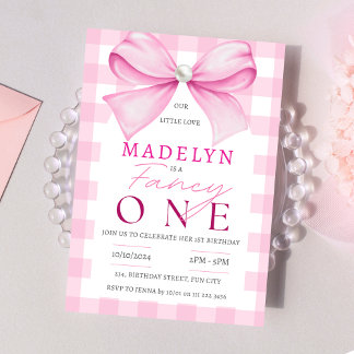 Roze Bow Fancy Een Meisje Chic Coquette 1e Verjaar Kaart