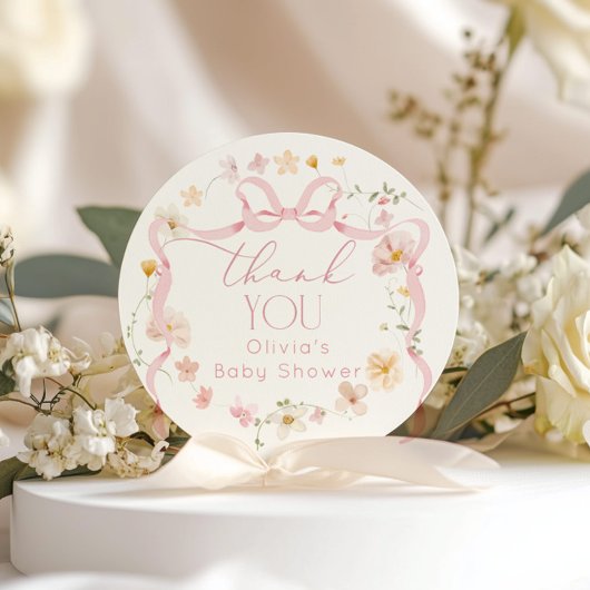 Roze Bow floral Baby in Bloom Baby shower Ronde Sticker