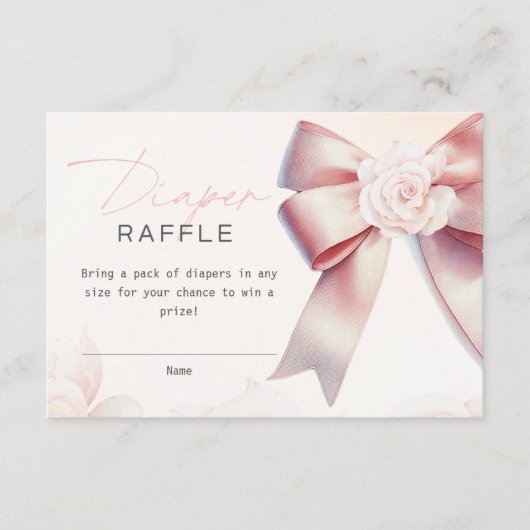 Roze Bow floral Baby shower Luier Raffle Informatiekaartje (Voorkant)