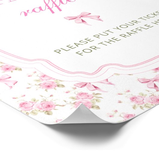 Roze Bow Floral Baby shower Luier Raffle Poster (Hoek)