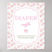 Roze Bow Floral Baby shower Luier Raffle Poster (Voorkant)