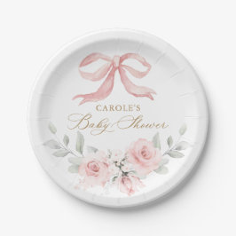 Roze Bow Floral Blush groen Baby shower Papieren Bordje