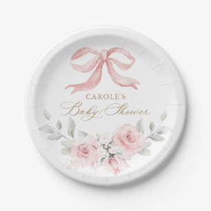 Roze Bow Floral Blush groen Baby shower Papieren Bordje