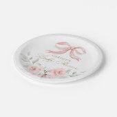 Roze Bow Floral Blush groen Baby shower Papieren Bordje (Gekanteld)