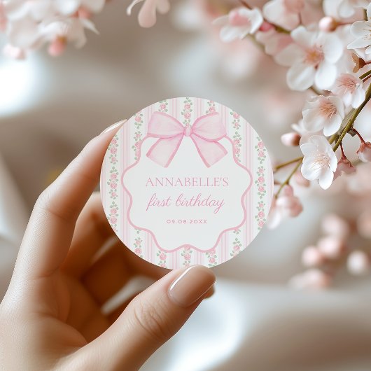  Roze Bow Floral Elegante Verjaardag Sticker