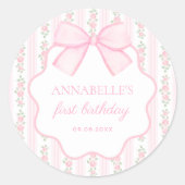  Roze Bow Floral Elegante Verjaardag Sticker (Voorkant)