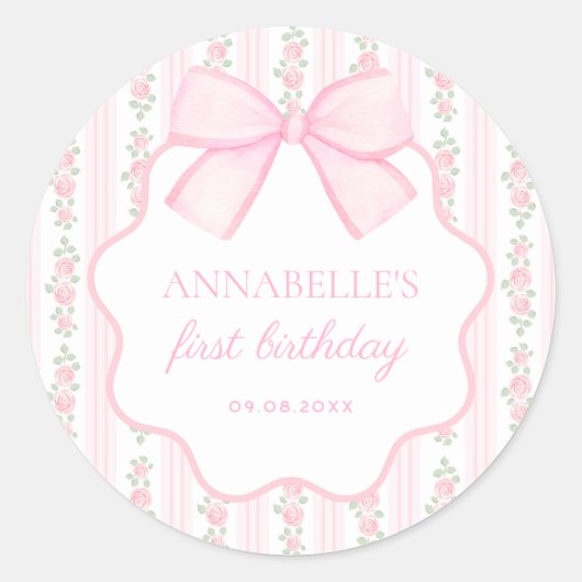  Roze Bow Floral Elegante Verjaardag Sticker (Voorkant)