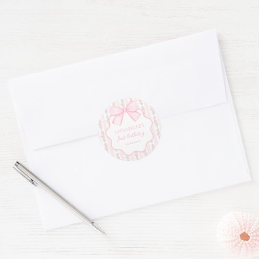  Roze Bow Floral Elegante Verjaardag Sticker (Envelop)